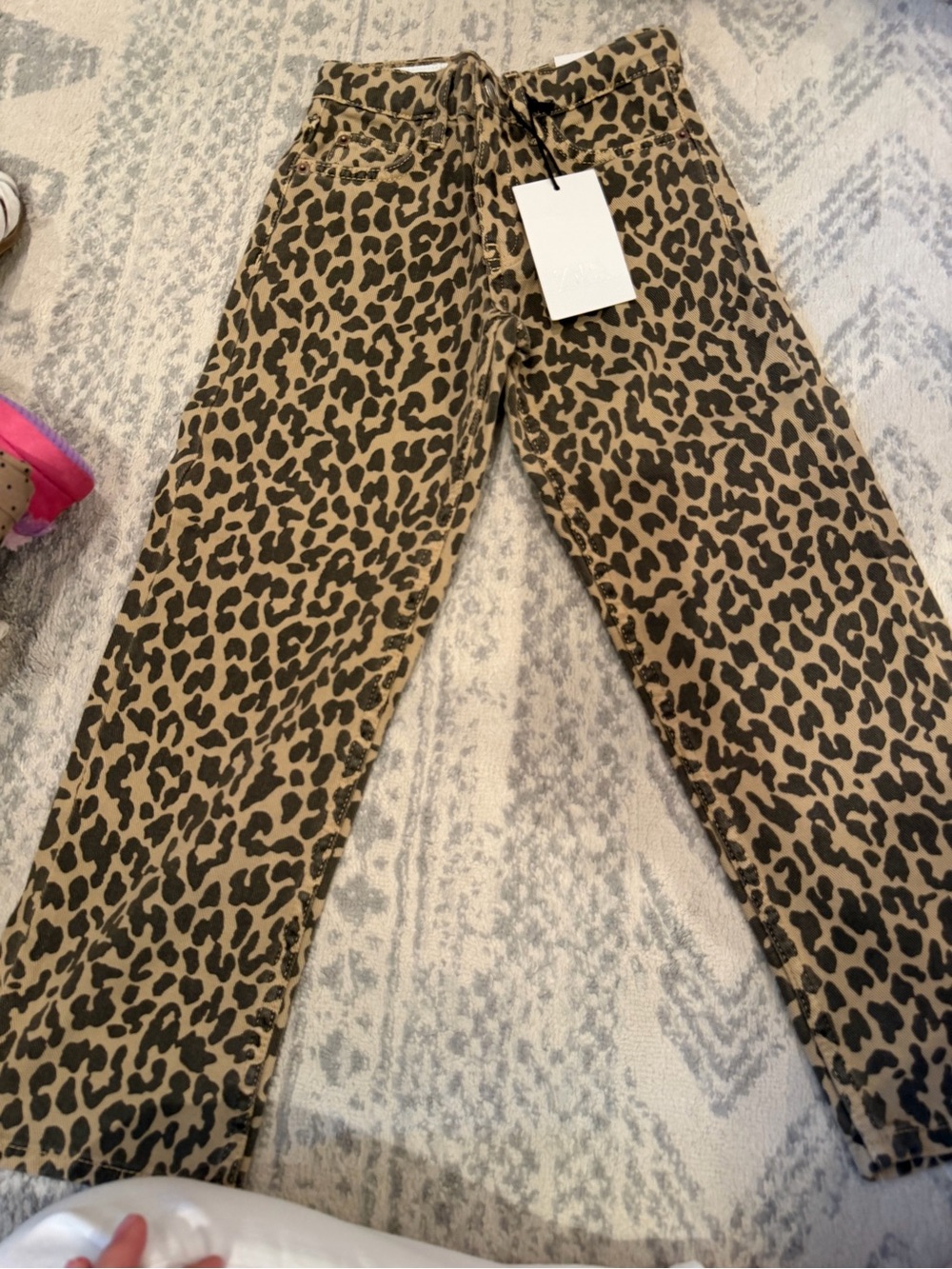 Zara Leopard-Print Straight Jeans in Tan and Black